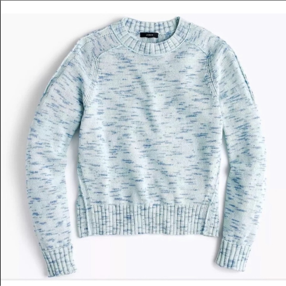 J. Crew Speckled Blue Cotton Crewneck Sweater